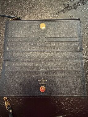 Louis Vuitton Navy Blue Pebbled Leather Snap Wallet with Gold Accent